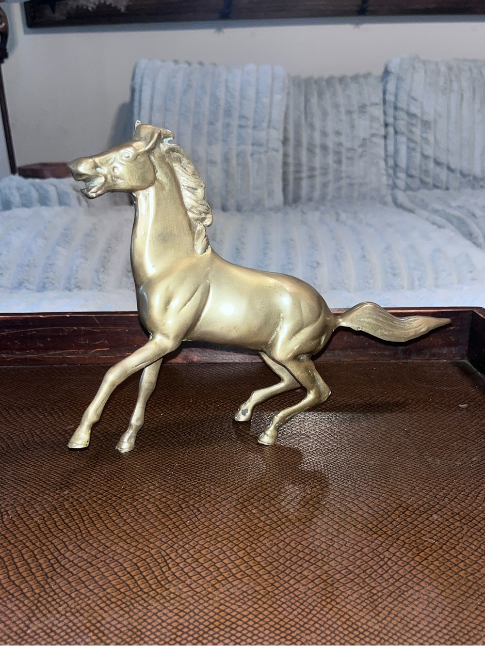 Solid Brass Horse Statue Galloping Stallion Figurine MCM Decor Vintage 11”x8”